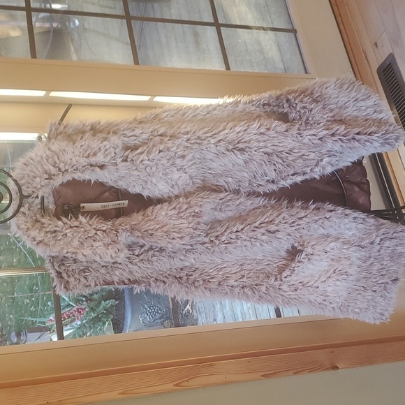 CoCo + Carmen Faux Fur Lined Long Po 12Tckets Sleeveless Sz. S/M Vest Coat - Picture 1 of 16